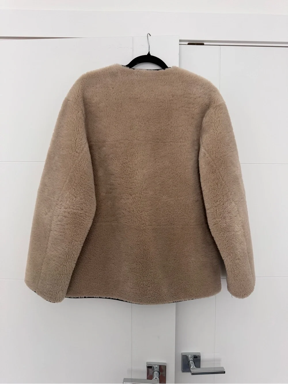 Mango Beige Teddy Shearling Jacket with Black Trim - Picture 2 of 3